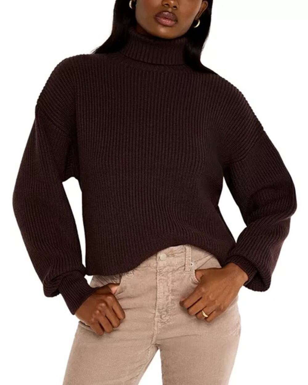 NWT Good American Chocolate Brown Ribbed Turtleneck Sweater Chunky Women size 2X